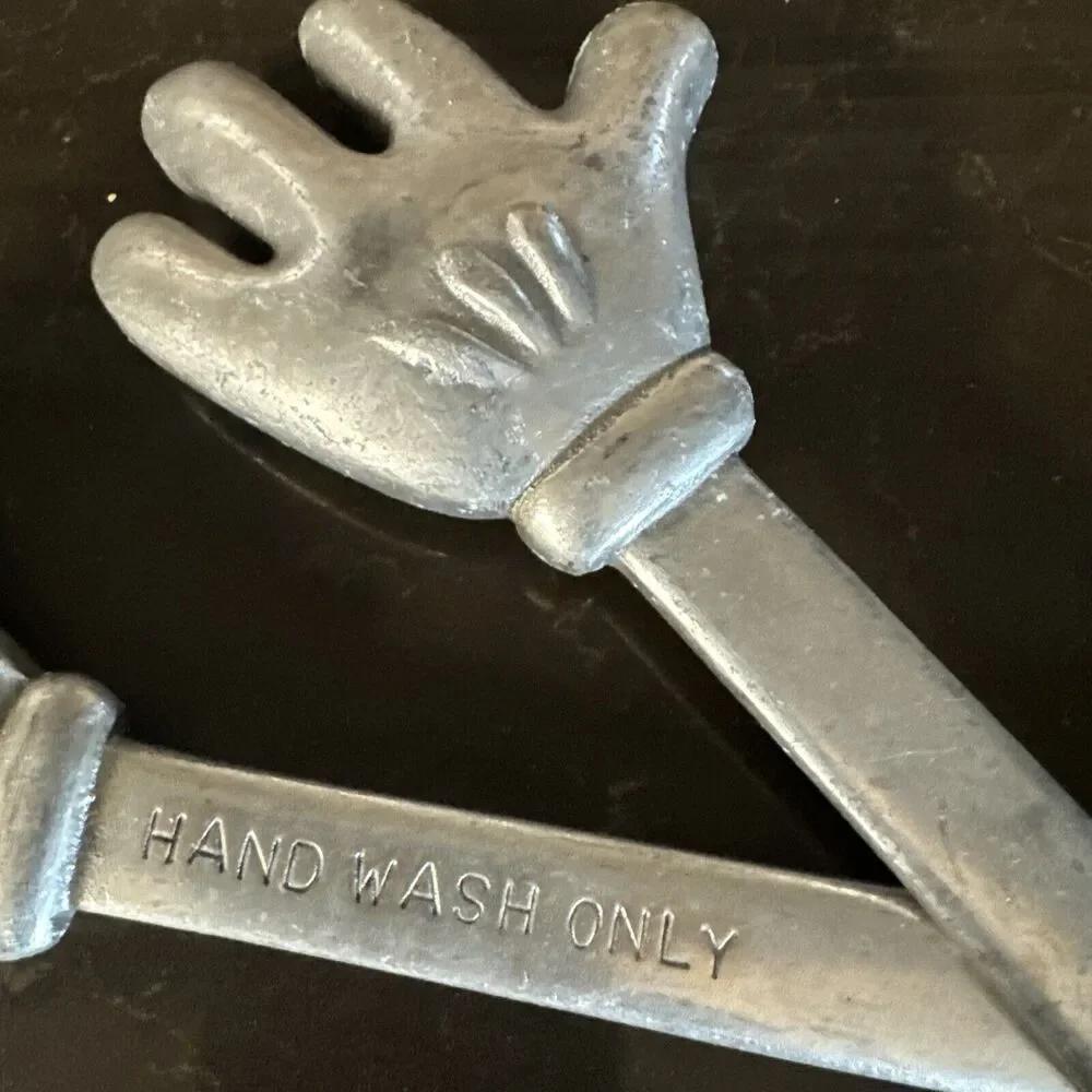 Vintage Disney Mickey Mouse Hands Cast Aluminum Salad Tongs‎ Mixer Spoons Metal